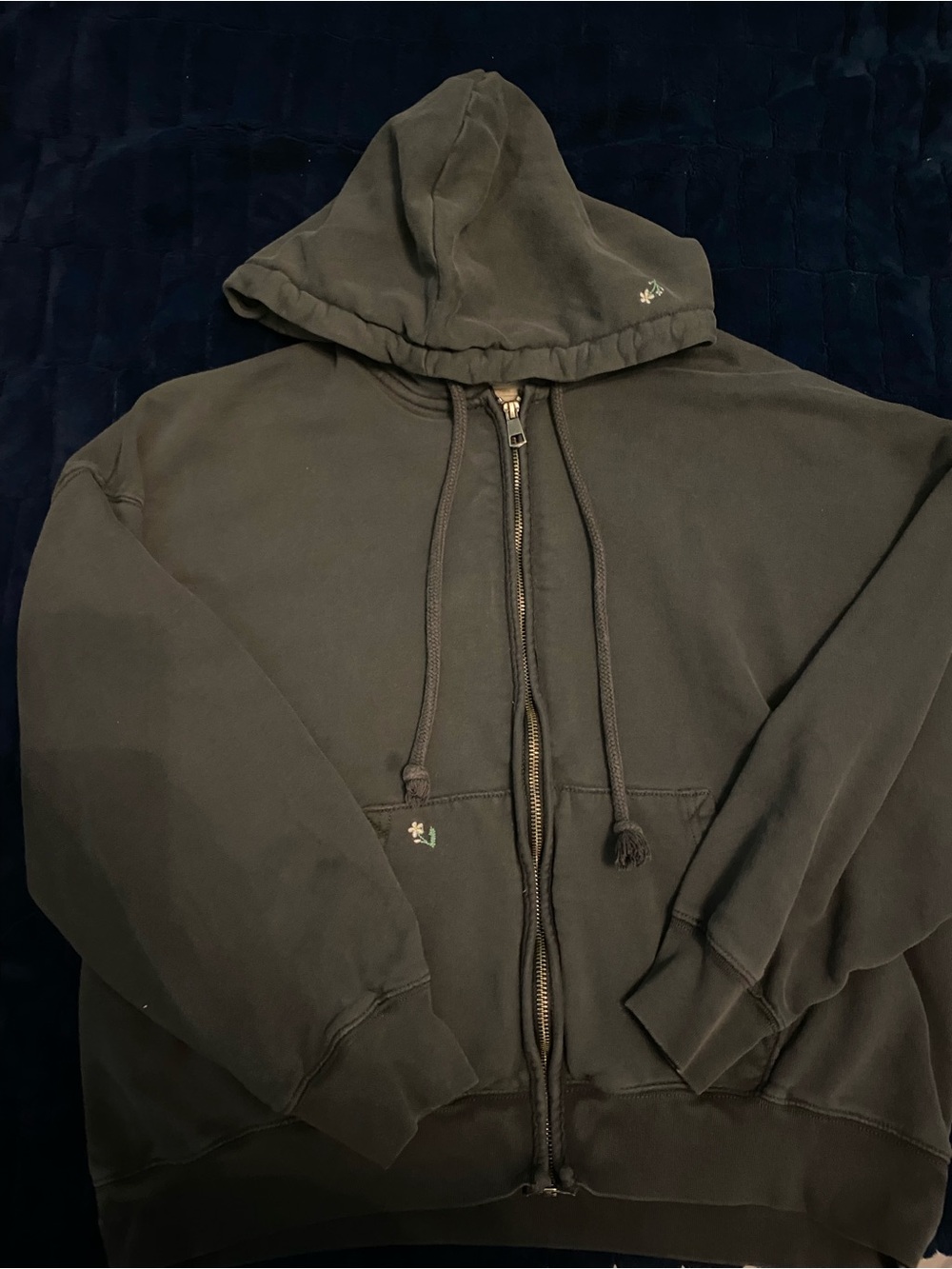 American Eagle Outfitters Black Full-Zip Hoodie With Flower Details